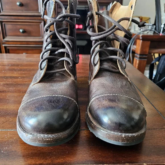 BED|STU Men's Black Leather Boots with Textured Sole - Picture 2 of 5